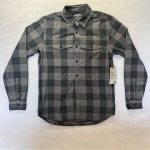 REI Gray and Black Checkered Button-Down Flannel